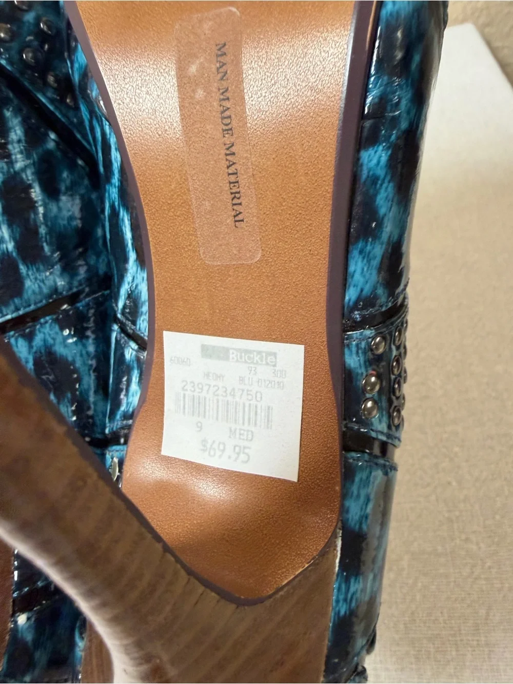 4/$20 Naughty Monkey Teal and Black Studded High Heel Pumps